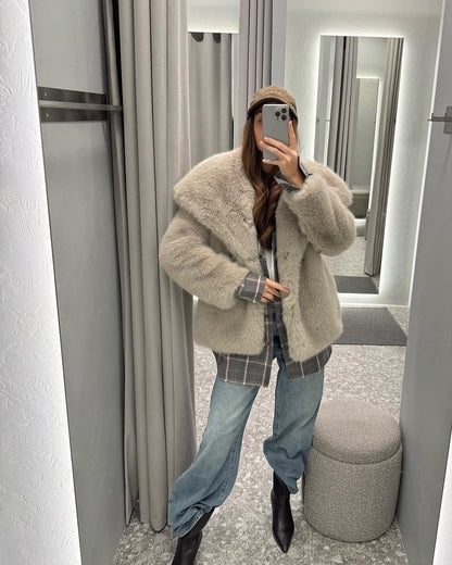 Dames Faux Fur Jas Kort Zacht Oversized