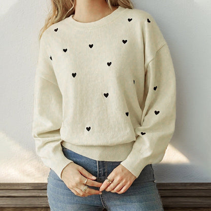 Dames Trui Gebreid met Hartjes Stijlvol Elegante