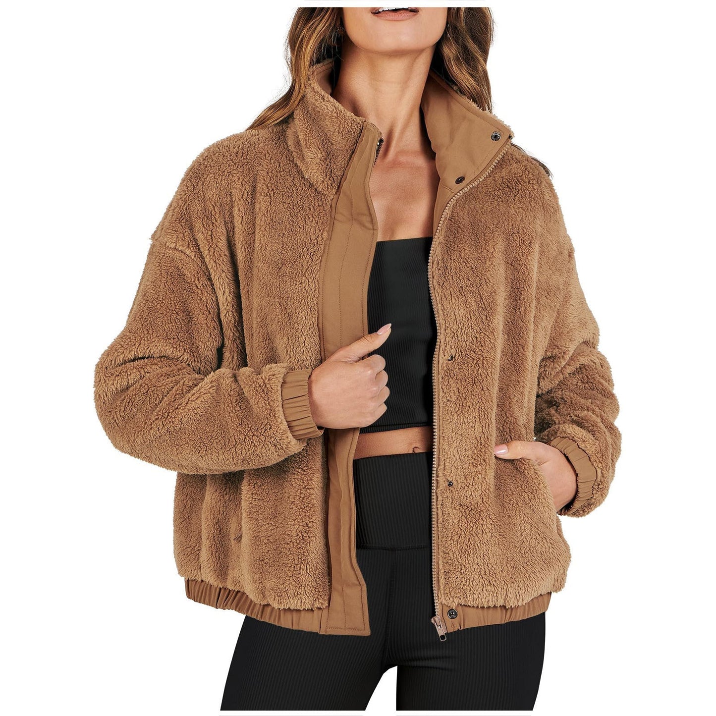 Dames Bomberjas Teddy Zwart Warm en Zachte