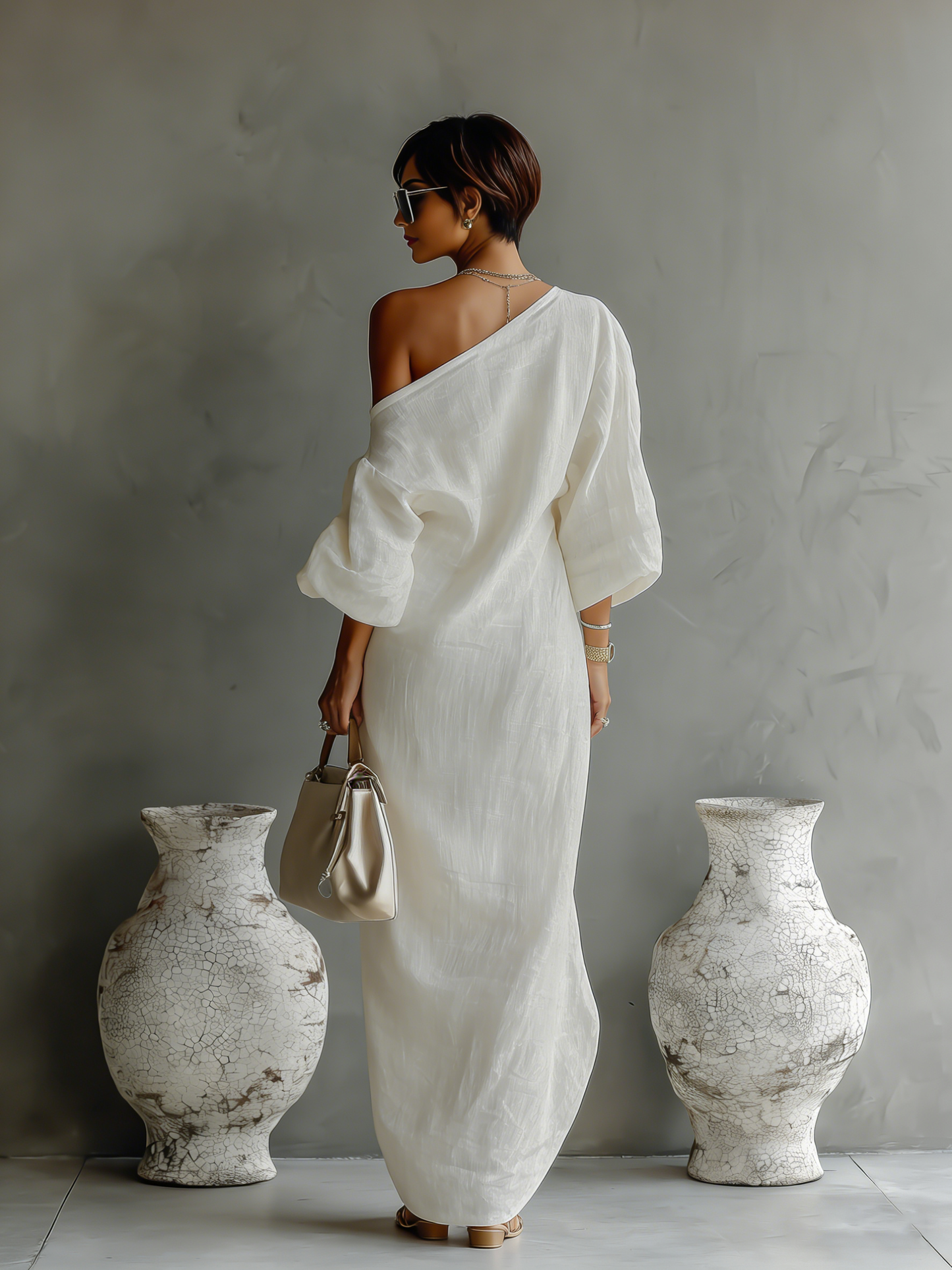 Dames Linnen Jurk Off-shoulder Stijl