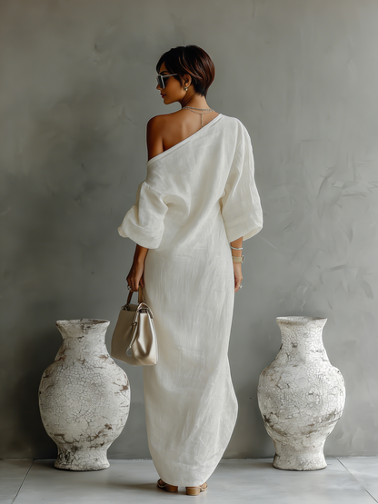 Dames Linnen Jurk Off-shoulder Stijl
