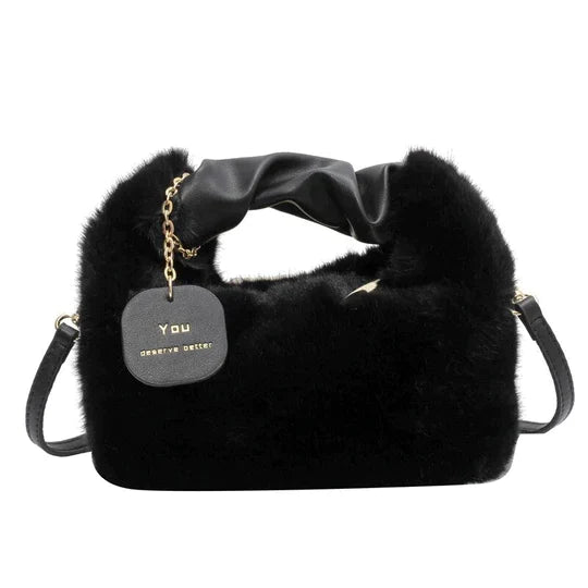 Dames Kunstbont Schoudertas Faux Fur Zwart