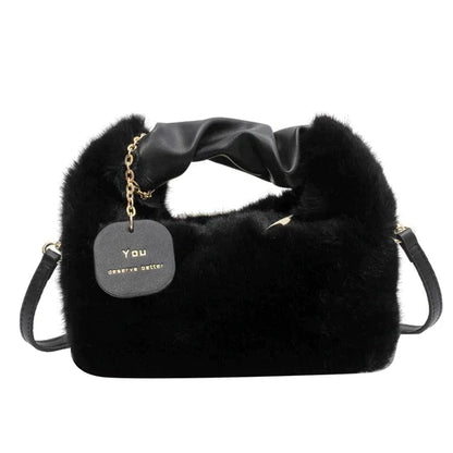 Dames Kunstbont Schoudertas Faux Fur Zwart