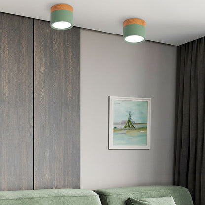 Cylinder kleine plafondlamp LED hout modern plafond hal woonkamer compact design