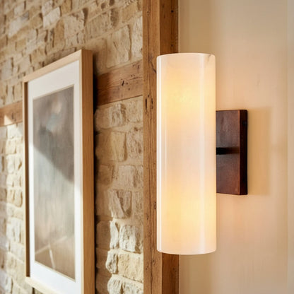 Cilindervormige wandlamp met natuurlijk albast of geribde glazen kap Brons Nikkel Messing