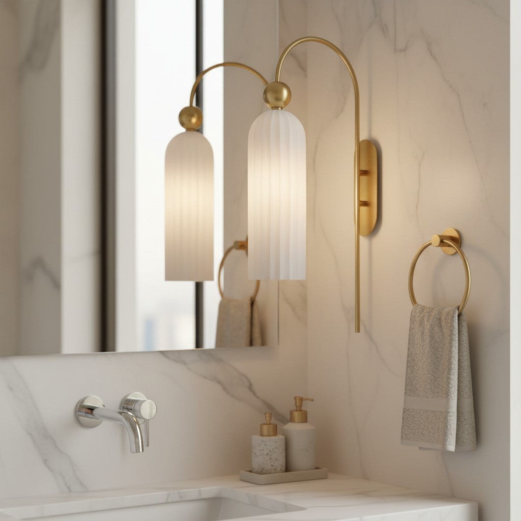 Geribbelde Glazen Wandlamp Cilindervorm met Gouden Fitting voor Gang, Slaapkamer, Woonkamer