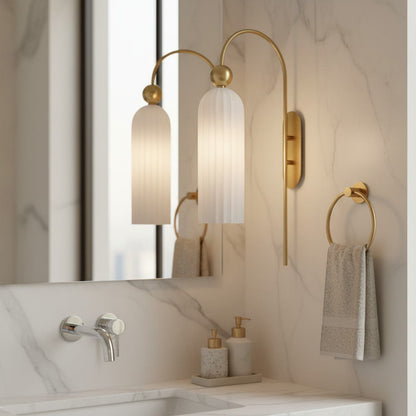 Geribbelde Glazen Wandlamp Cilindervorm met Gouden Fitting voor Gang, Slaapkamer, Woonkamer