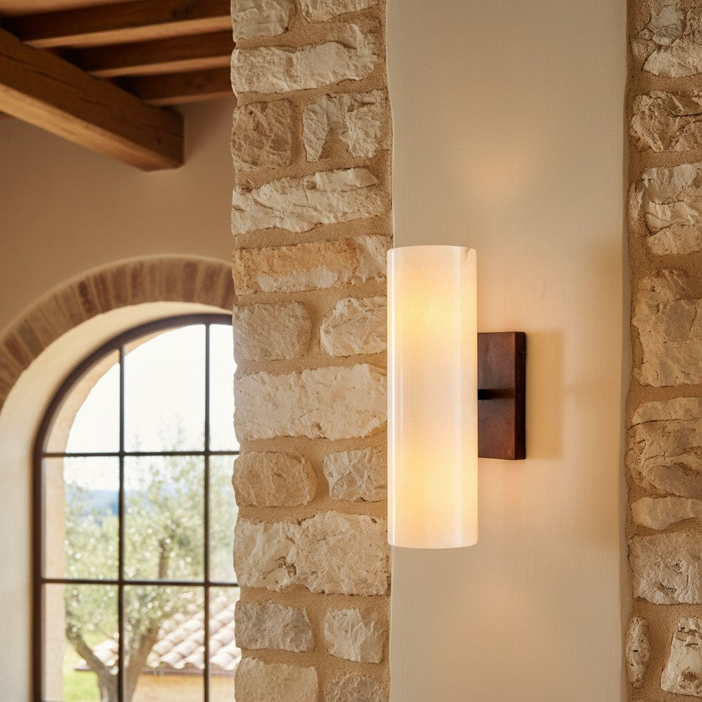 Albast Wandlamp Messing 33 cm Cilinder Verticaal of Horizontaal Monteren Dimbaar