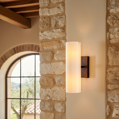 Cilindervormige wandlamp met natuurlijk albast of geribde glazen kap Brons Nikkel Messing