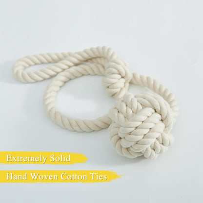 Macramé Gordijnhouders met Houten Stok – Handgeweven Katoenen Tie Backs voor Natuurlijke Boho Stijl