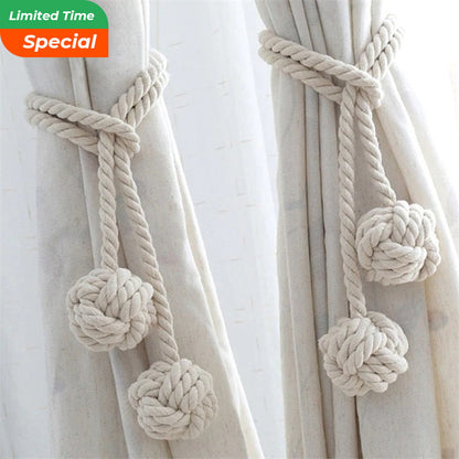 Macramé Gordijnhouders met Houten Stok – Handgeweven Katoenen Tie Backs voor Natuurlijke Boho Stijl