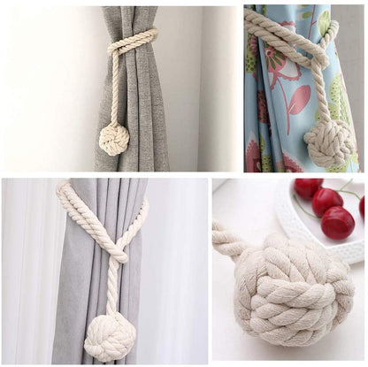 Macramé Gordijnhouders met Houten Stok – Handgeweven Katoenen Tie Backs voor Natuurlijke Boho Stijl