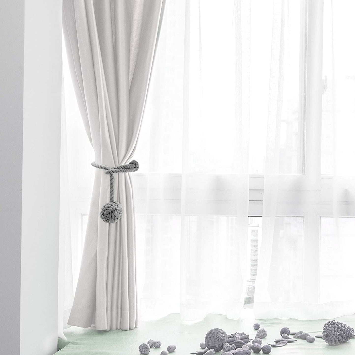Macramé Gordijnhouders met Houten Stok – Handgeweven Katoenen Tie Backs voor Natuurlijke Boho Stijl