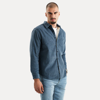Velluto Overhemd Lange Mouw Donkerblauw Mannen