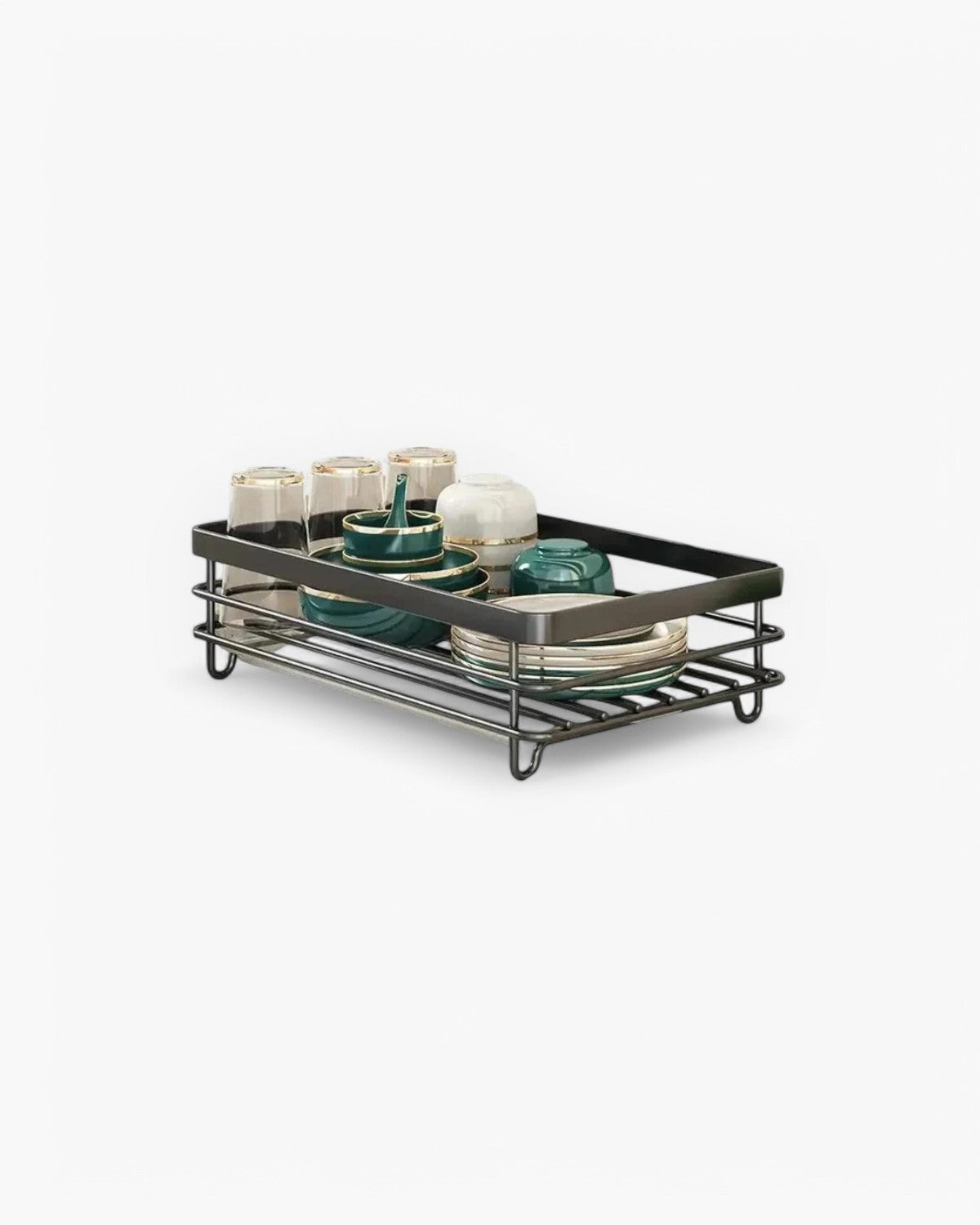 Modern afdruiprek van carbon staal met 360° draaibare afvoer – luxe keukendroogrek met meerdere niveaus