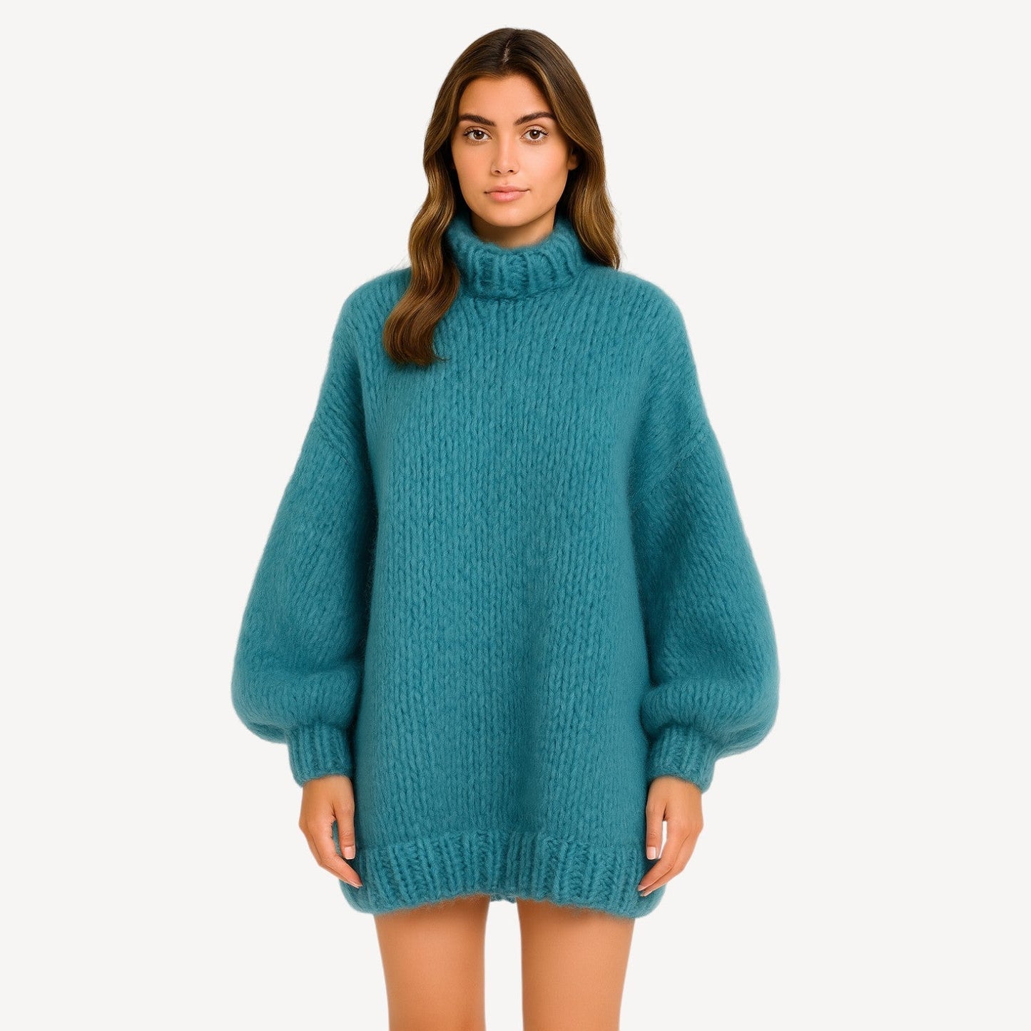 Dames Trui Oversized Gebreid met Hoge Hals en Wijd Mouwen - StudioMarella