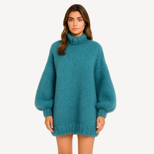 Dames Trui Oversized Gebreid met Hoge Hals en Wijd Mouwen - StudioMarella