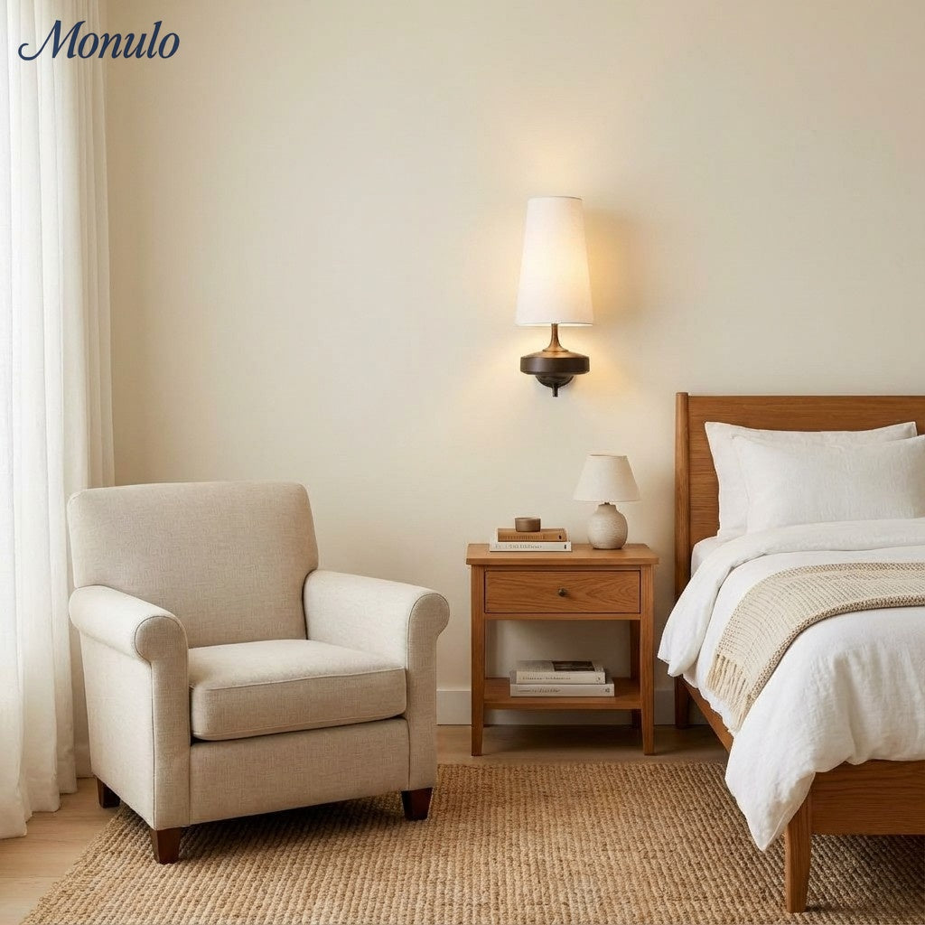 Retro Wandlamp met Stoffen Kap – Vintage Verlichting voor Slaapkamer