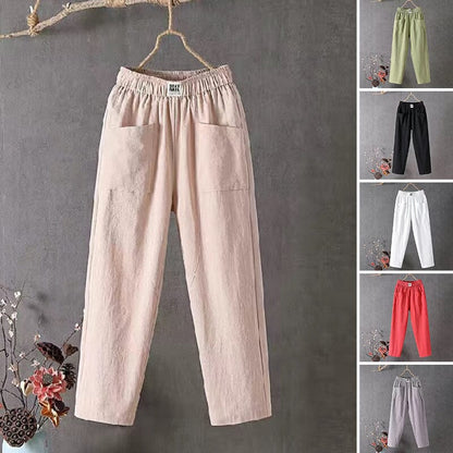 Lino Broek Heren Elegant met Hoge Waist en Zijzakken
