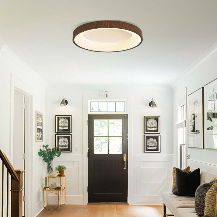 LED Plafondlamp Houtlook IJzer Acryl Rond Woonkamer Slaapkamer Hal Moderne Plafondlamp Scandinavisch Design Warm Licht