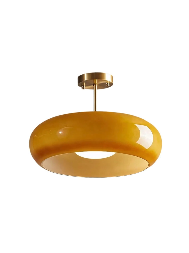 Plafondlamp Glazen Schijf Bauhaus Design Messing of Chroom Oranjegeel of Wit Glas Retro Stijlvolle Verlichting
