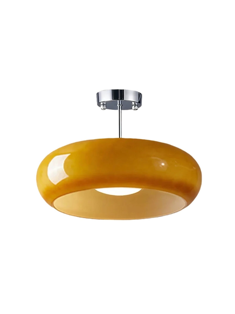 Plafondlamp Glazen Schijf Bauhaus Design Messing of Chroom Oranjegeel of Wit Glas Retro Stijlvolle Verlichting