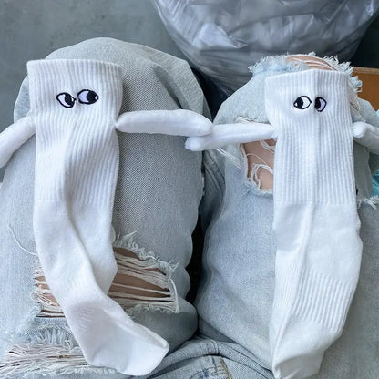Magnetische Koppelsokken met Cartoonogen Zwart Wit Katoenmix Unisex Comfortabel Ademend Dagelijks Draagcomfort