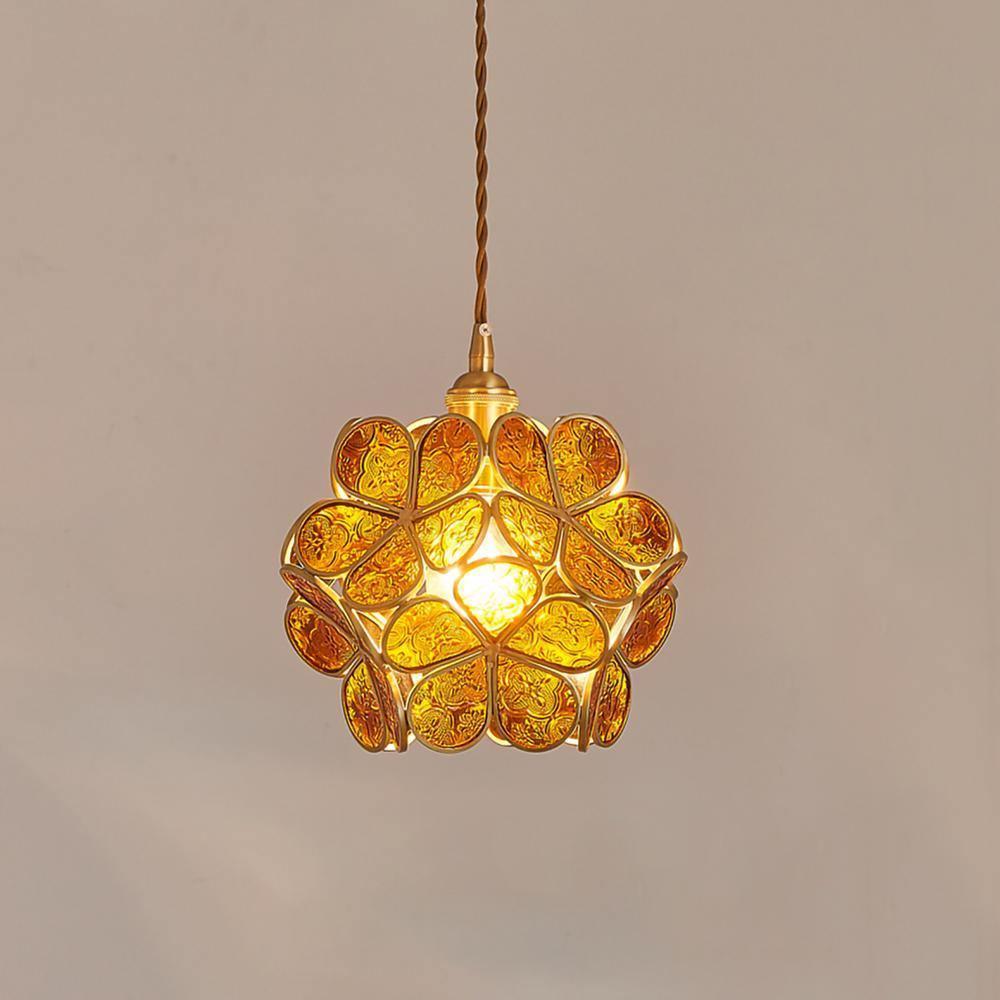 Glazen Bloembladlamp Hanglamp Messing Fitting Handgeblazen Glas Ø20cm Vijf Kleuren E26/E27 Pendelverlichting