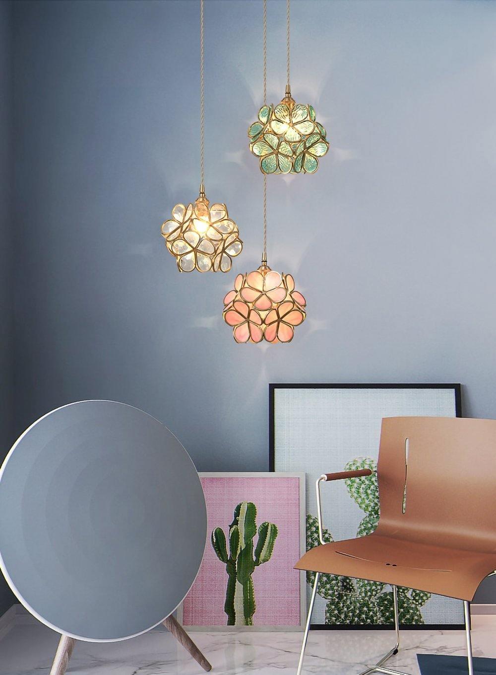 Glazen Bloembladlamp Hanglamp Messing Fitting Handgeblazen Glas Ø20cm Vijf Kleuren E26/E27 Pendelverlichting