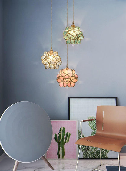 Glazen Bloembladlamp Hanglamp Messing Fitting Handgeblazen Glas Ø20cm Vijf Kleuren E26/E27 Pendelverlichting