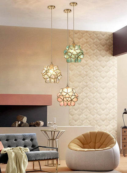 Glazen Bloembladlamp Hanglamp Messing Fitting Handgeblazen Glas Ø20cm Vijf Kleuren E26/E27 Pendelverlichting