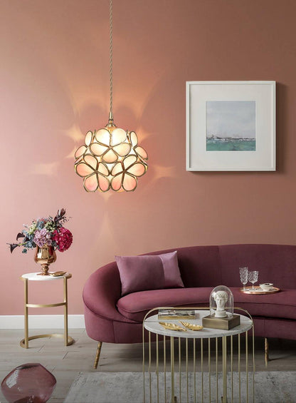 Glazen Bloembladlamp Hanglamp Messing Fitting Handgeblazen Glas Ø20cm Vijf Kleuren E26/E27 Pendelverlichting