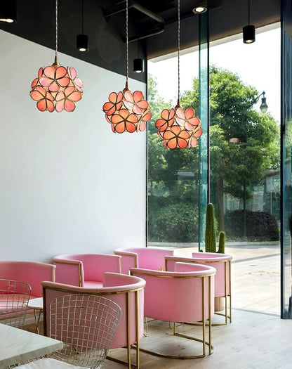 Glazen Bloembladlamp Hanglamp Messing Fitting Handgeblazen Glas Ø20cm Vijf Kleuren E26/E27 Pendelverlichting