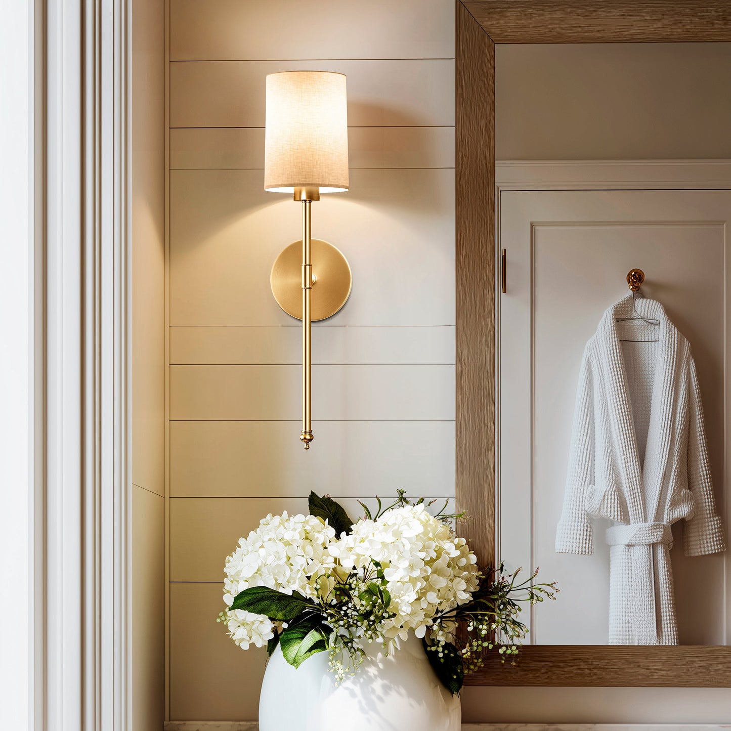 Wandlamp Goud Witte Cilinderkap Set 2 Draadloos Afstandsbediening Dimbaar RGB Slaapkamer