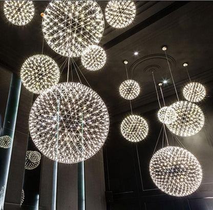 LED Hanglamp Bol Zilver Sfeerverlichting Moderne Lichtbol met Dimbare Lichtpunten Transparante Kristalbol Decoratief Scandinavisch Warm Wit Industrieel Design Interieurlamp