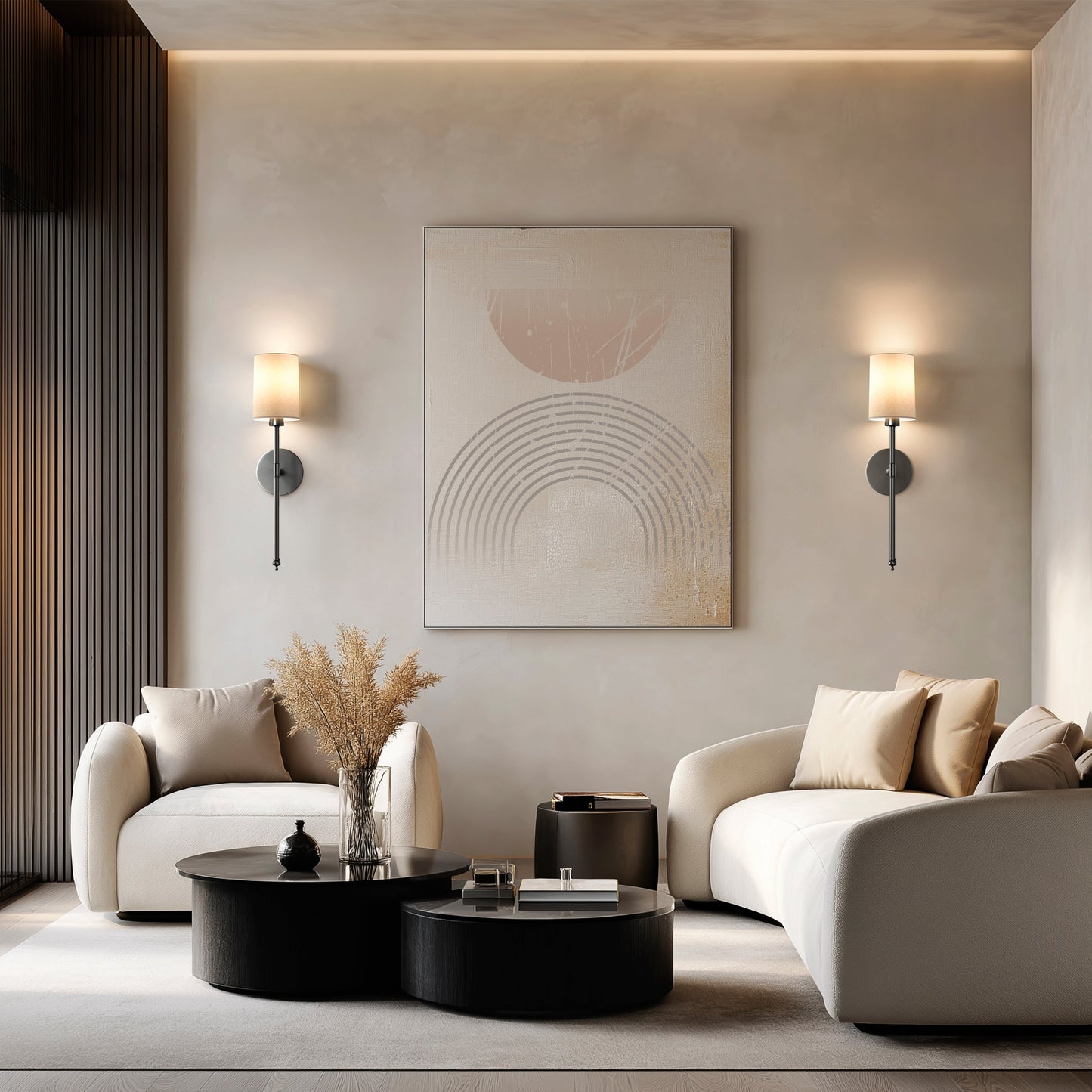 Wandlamp Goud Witte Cilinderkap Set 2 Draadloos Afstandsbediening Dimbaar RGB Slaapkamer