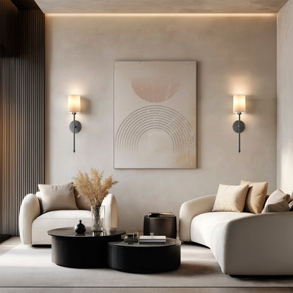 Wandlamp Goud Witte Cilinderkap Set 2 Draadloos Afstandsbediening Dimbaar RGB Slaapkamer