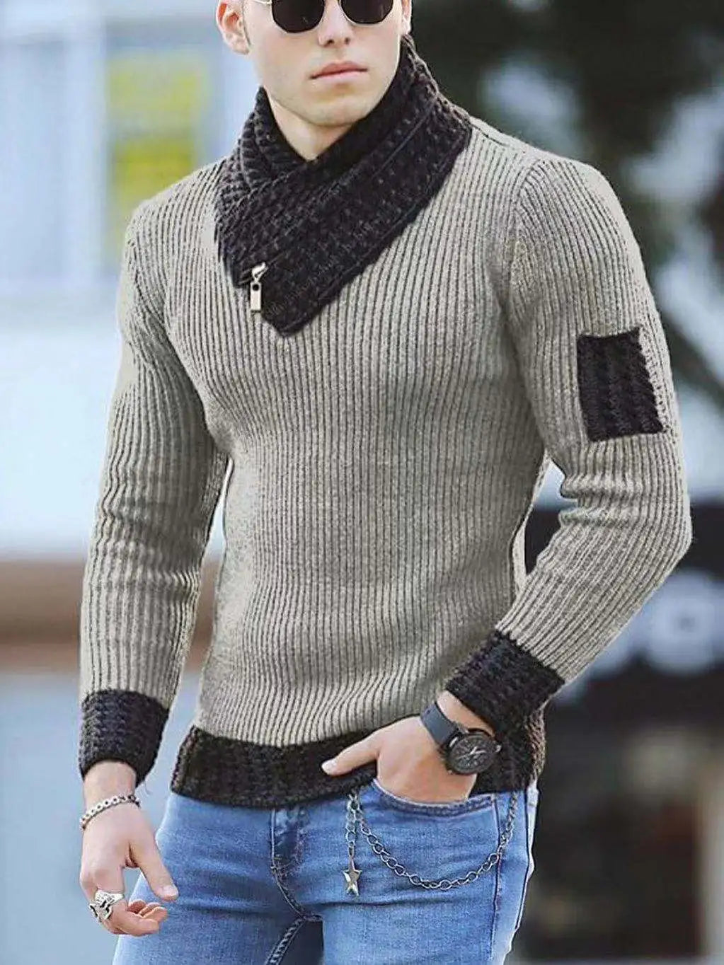 Wollen Trui Hoge Kraag Vintage Look Casual Mannen Trui