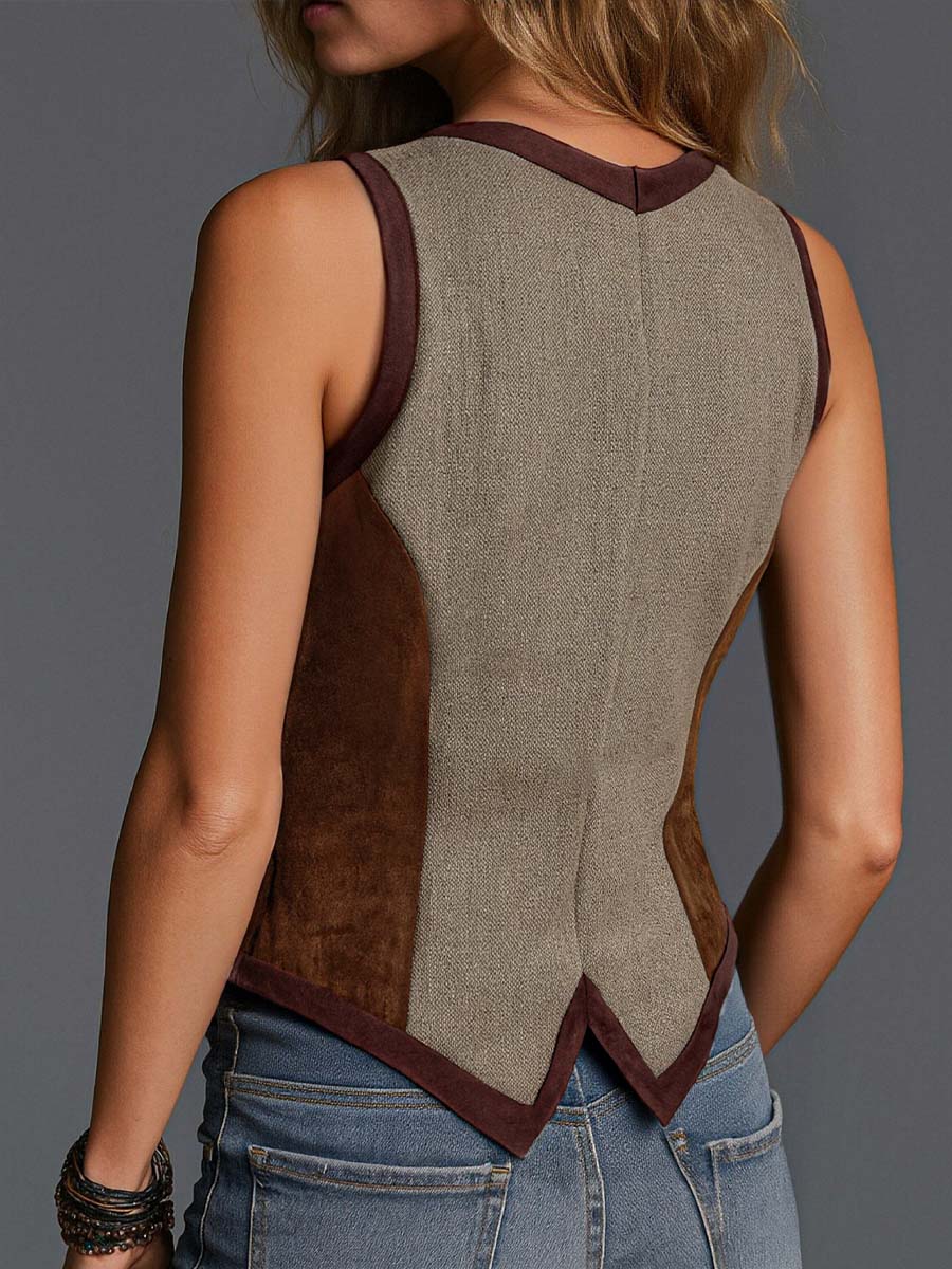 Dames Suède Gilet Patchwork Boho Stijl