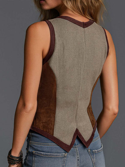 Dames Suède Gilet Patchwork Boho Stijl