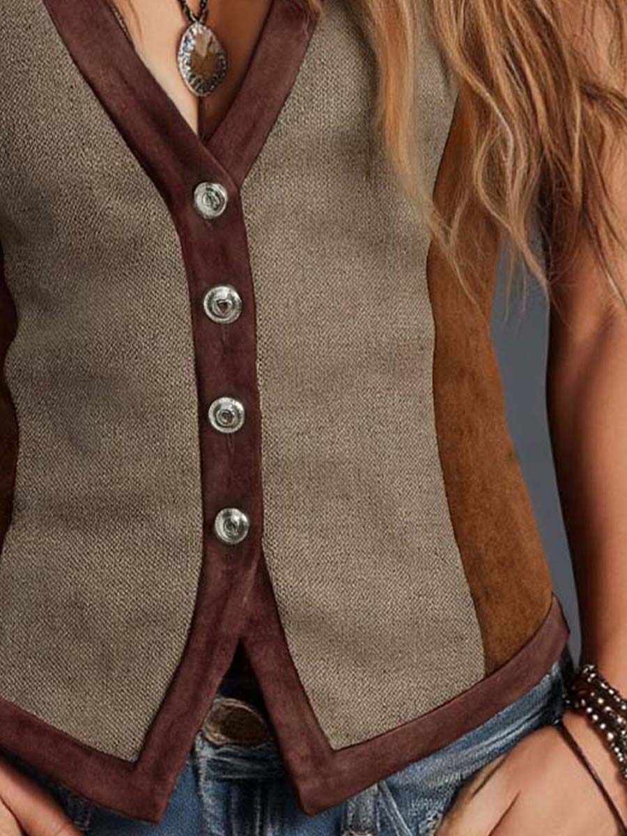 Dames Suède Gilet Patchwork Boho Stijl