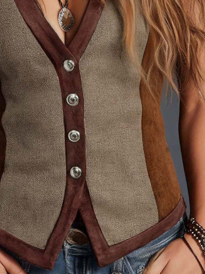 Dames Suède Gilet Patchwork Boho Stijl