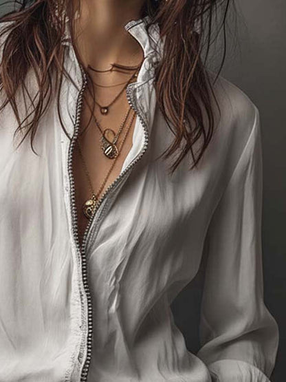 Dames Blouse Wit met Volantmouwen en Ritssluiting