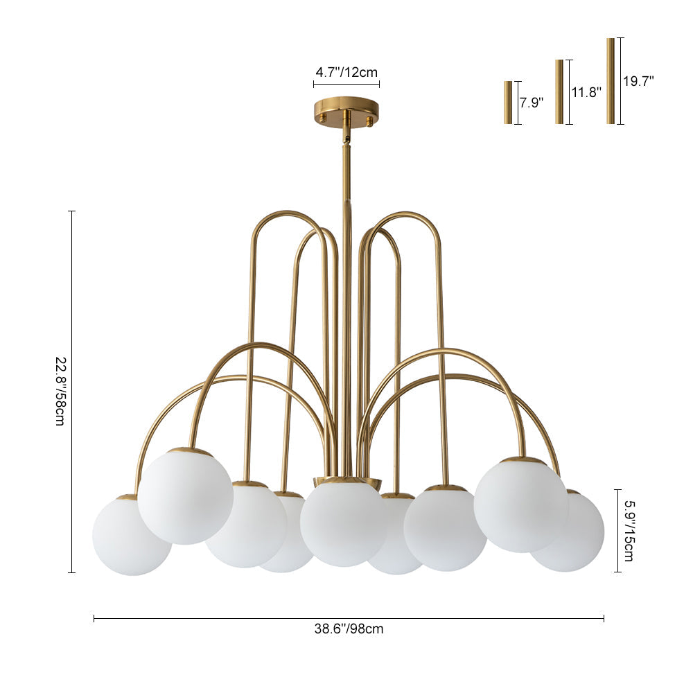 Glazen Bollen Hanglamp 10 Lichts Zwart Messing 98cm Opaal Frosted E26 Woonkamer Eetkamer Slaapkamer Entree Sputnik Chandelier Dimbaar