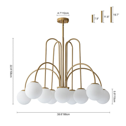 Glazen Bollen Hanglamp 10 Lichts Zwart Messing 98cm Opaal Frosted E26 Woonkamer Eetkamer Slaapkamer Entree Sputnik Chandelier Dimbaar