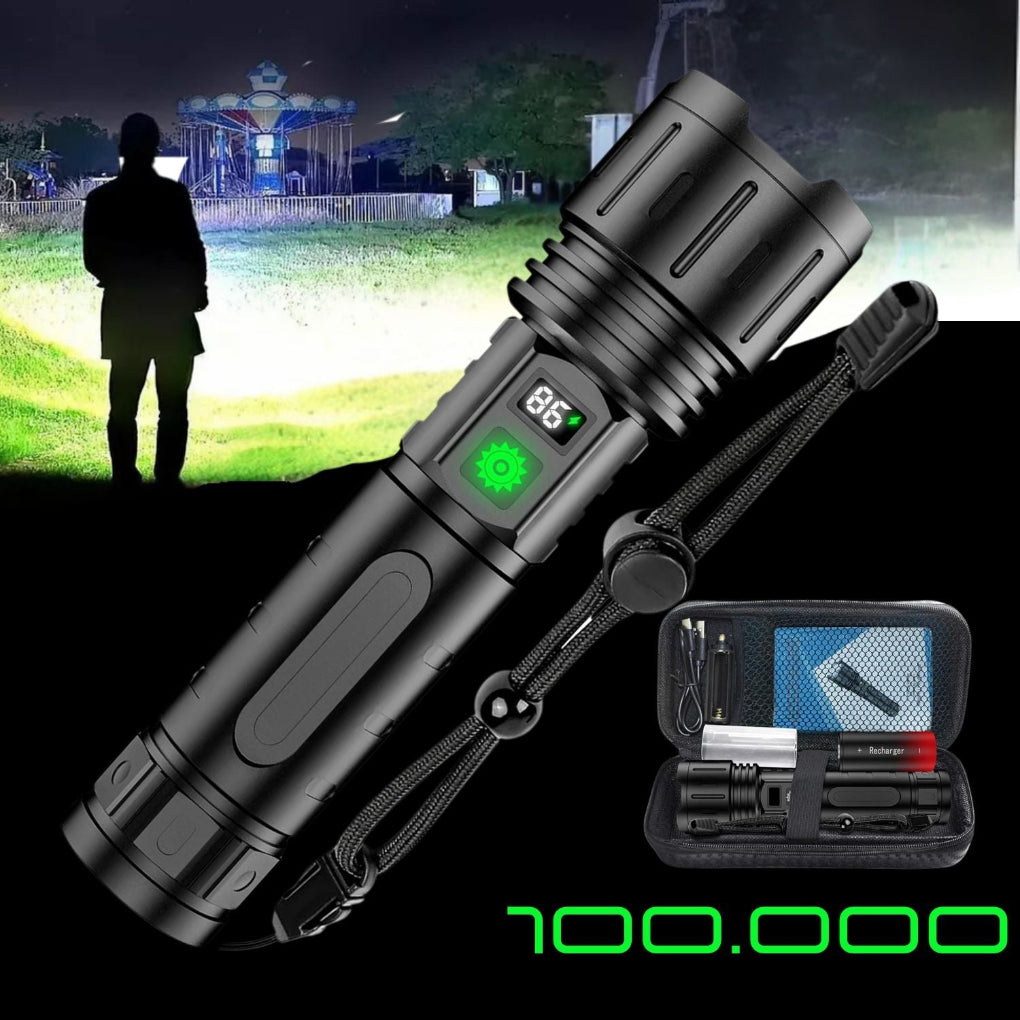 Oplaadbare LED Zaklamp 100000 Lumen Aluminium IPX6 Waterdicht voor Outdoor Camping Wandelen Noodsituaties