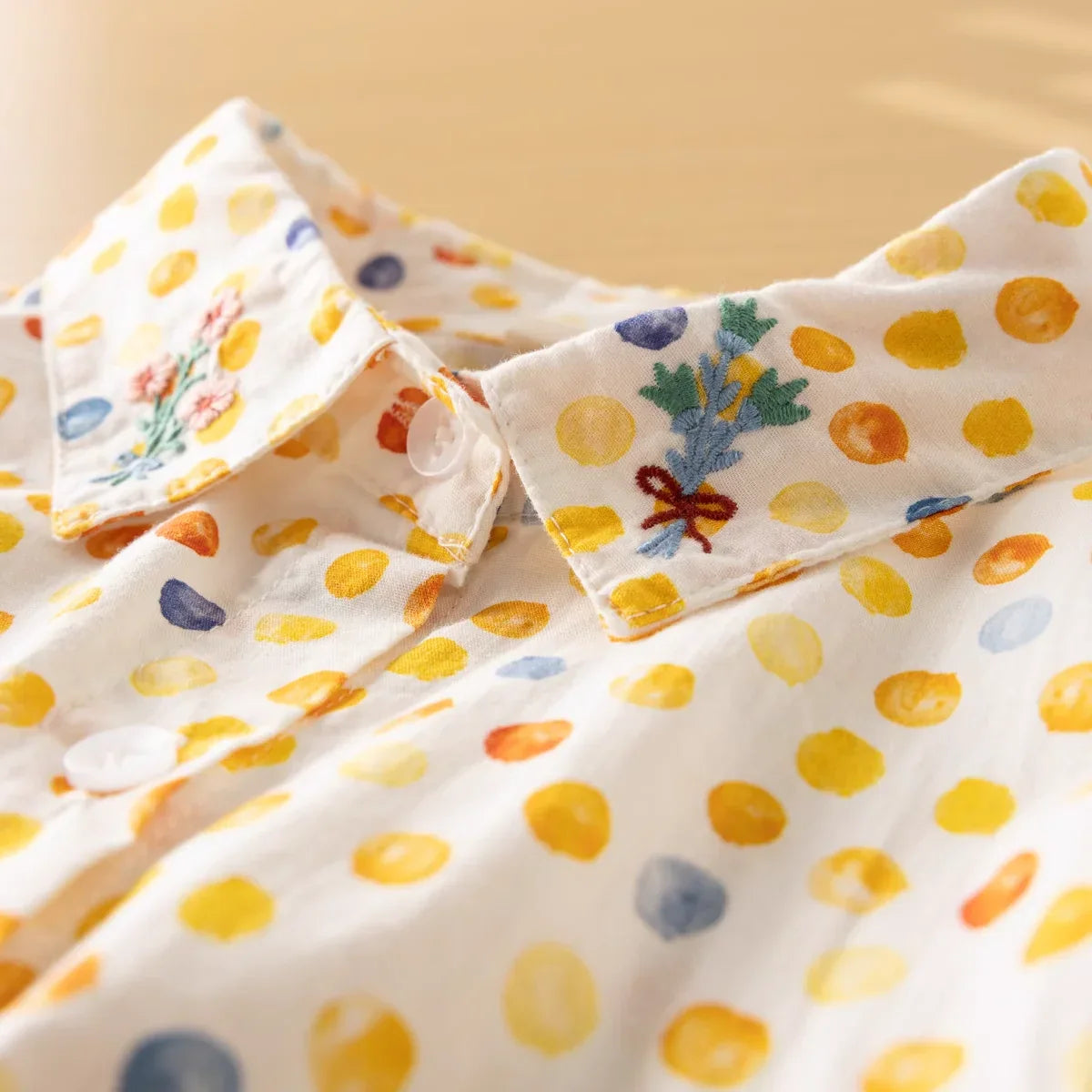 Gele Polkadot Blouse Vrouwen Overhemd Zomerse Stijl
