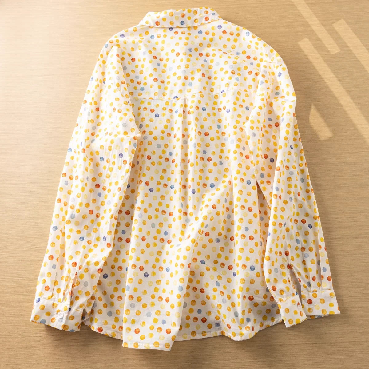 Gele Polkadot Blouse Vrouwen Overhemd Zomerse Stijl