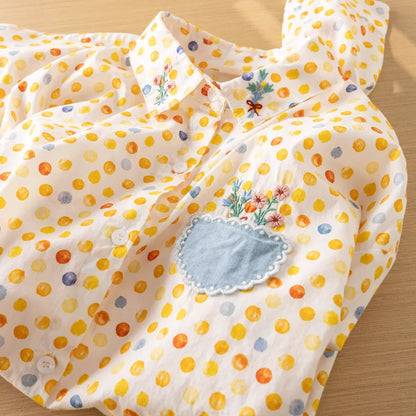 Gele Polkadot Blouse Vrouwen Overhemd Zomerse Stijl - StudioMarella