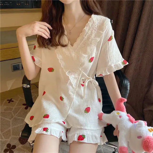 Katoenen Pyjamaset met Kersenprint voor Vrouw
